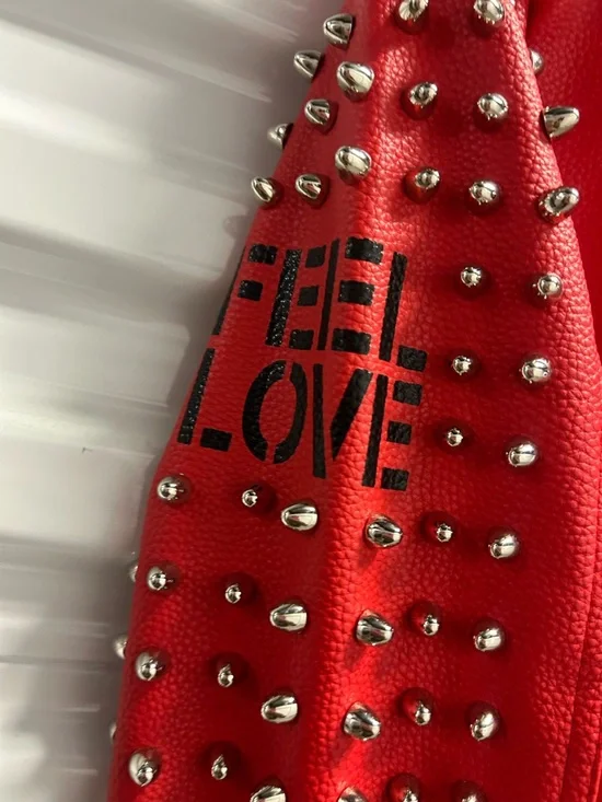 Red Studded Leather Jacket Sleeve Detail - Picture 6 of 10